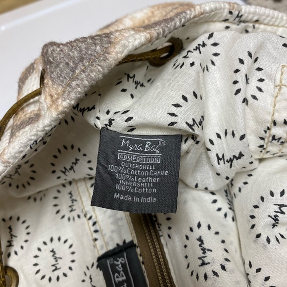 NWT Myra Bag Leather and Patterned Fabric Bucket Bag. - Picture 5 of 13